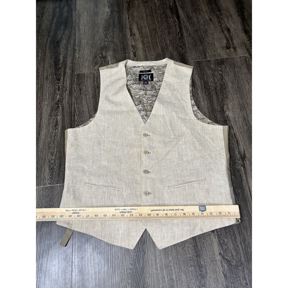 Joseph Abboud Mens Vest Tan Camo Lining Size L Back Pull Tab Button Down Linen - Picture 5 of 9